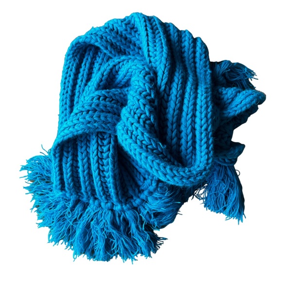 ECHO Bright Blue Chunky Cable Knit Knot Fringe Scarf - Picture 2 of 12